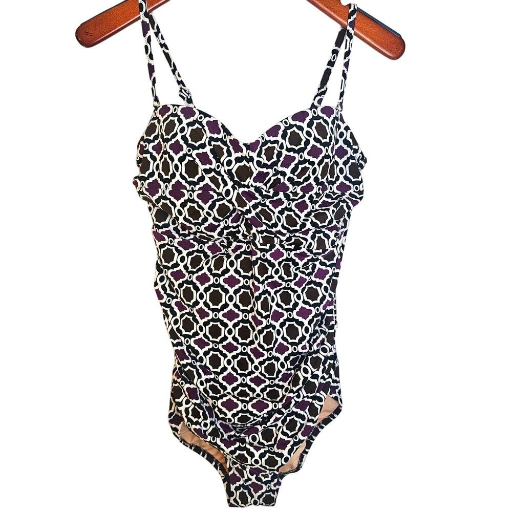 Lands' End Women's Navy, Purple, Brown & White One-Piece Underwire Swimsuit